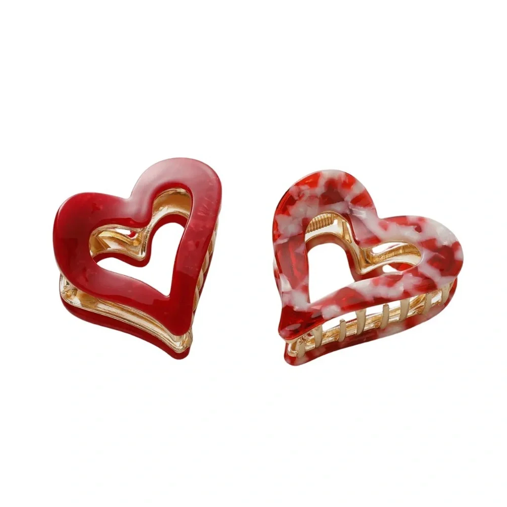 Juliette Valentine Heart Claw Clip | Red & Pink Heart Hair Clip | Gold Metal NWT